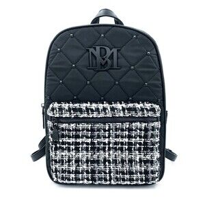 Badgley Mischka Backpack Unisex Diamond Quilted Nylon NWT Black White MSRP $149